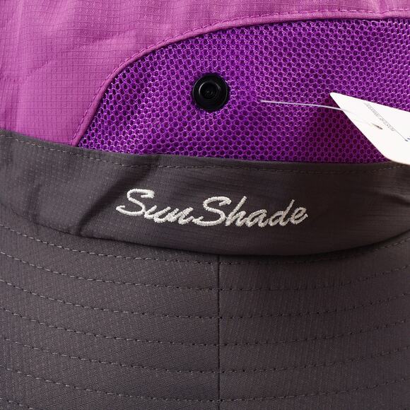 NEW SunShade Womens Vented Ponytail Drawstring Boonie Sun Hat Purple Gray - Picture 7 of 10
